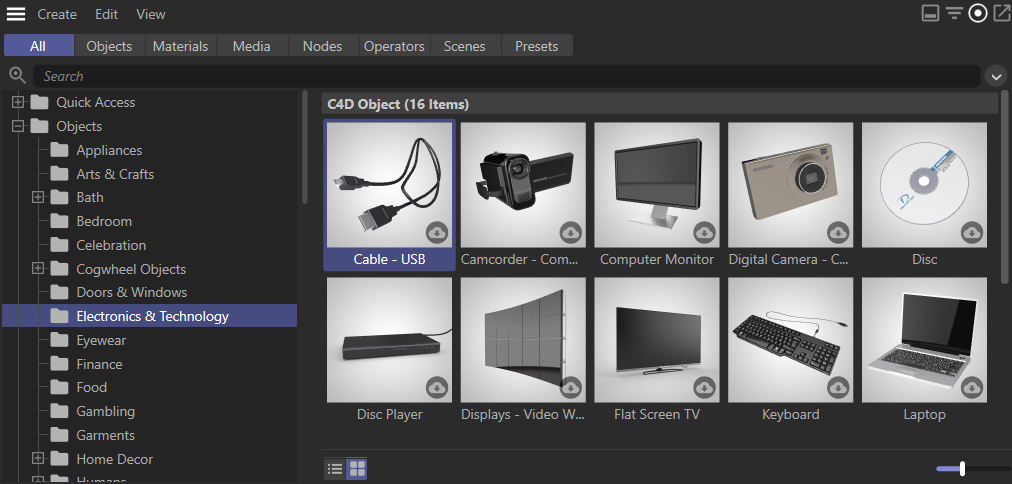 The Asset Browser of Cinema 4D